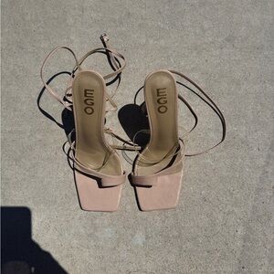 EGO Tan Heels with Square Toe and Ankle Straps